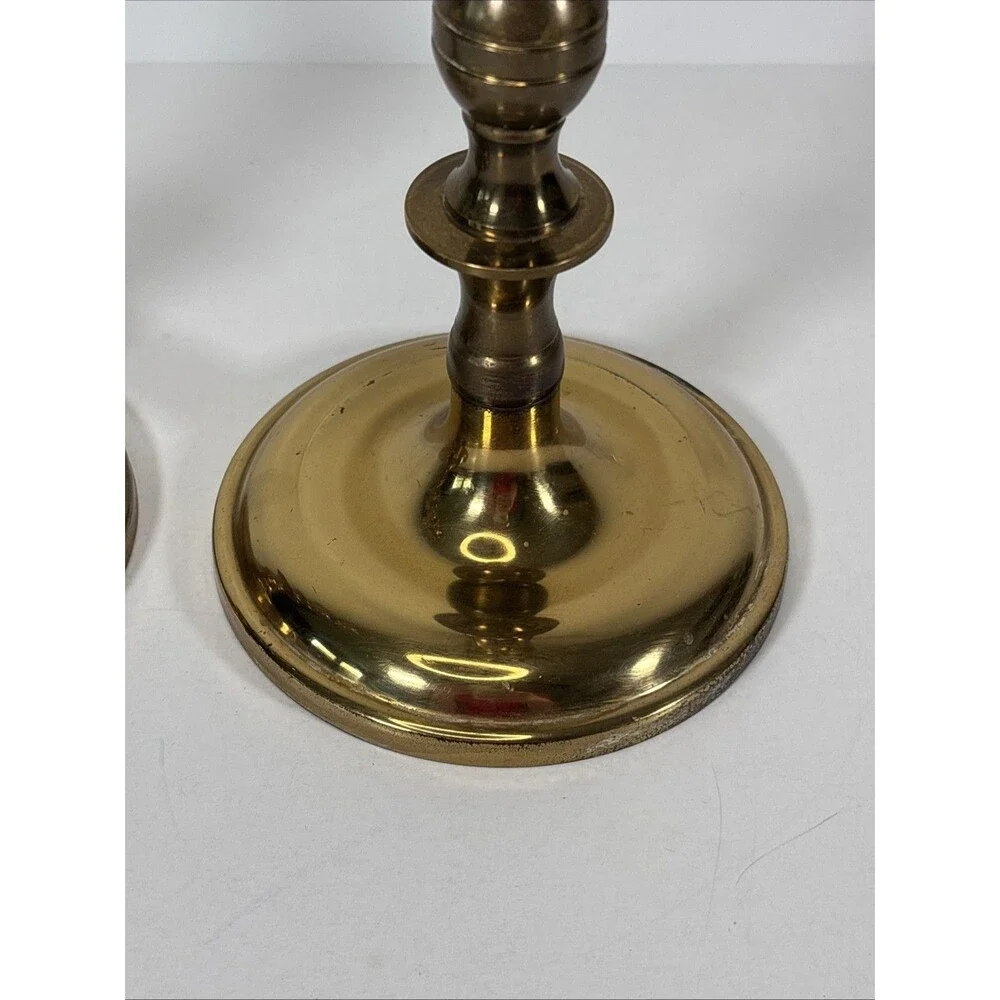 Antique Pair Brass Beehive Candlesticks Victorian Baluster 8”H Marked W